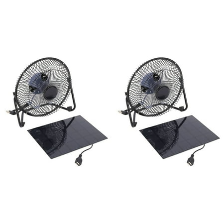 

2X Black Solar Panel Powered +USB 5W Metal Fan 8Inch Cooling Car Cooling Fan for Outdoor Traveling Fishing Home Office