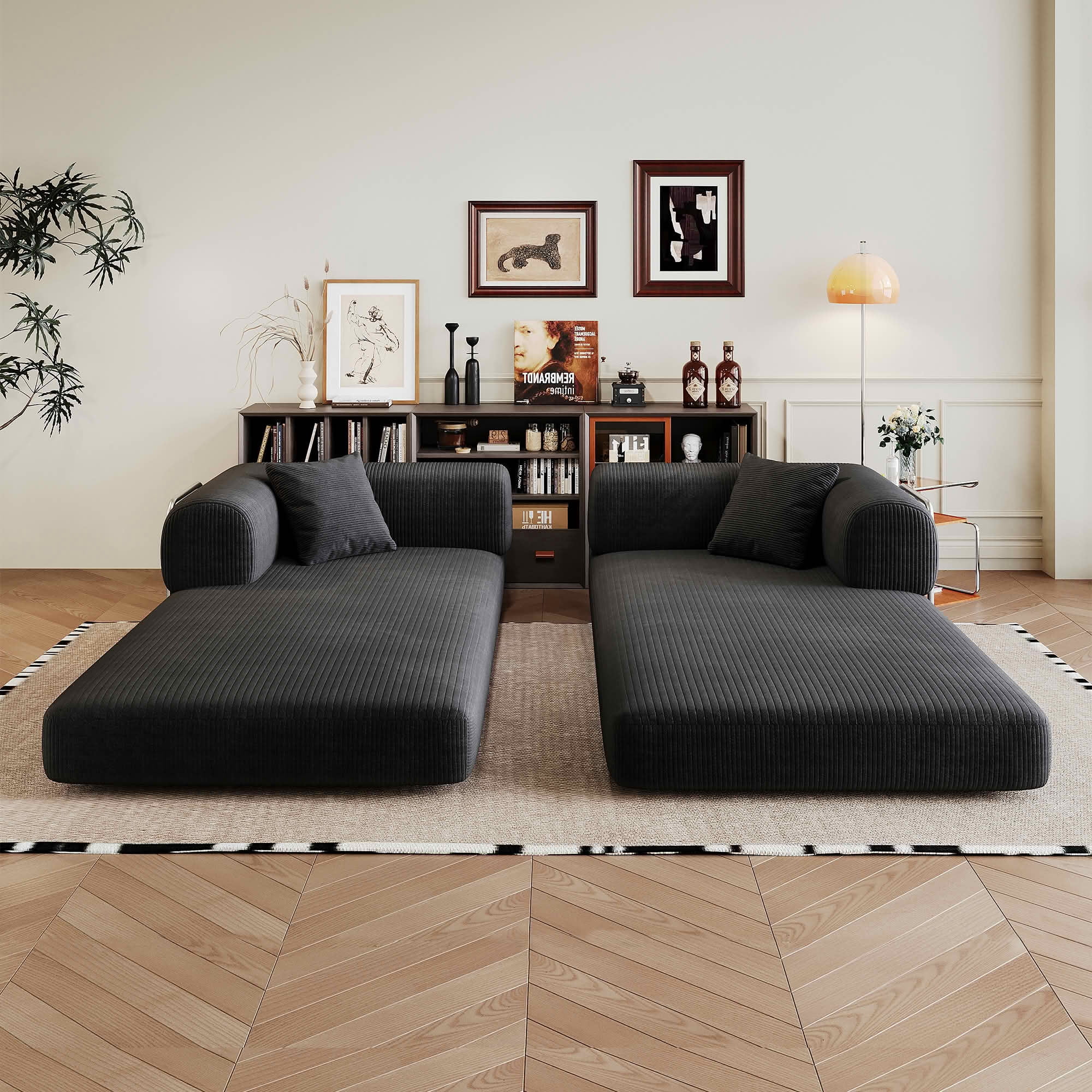 MAYEERTY 78.8 Inch Compression Convertible Floor Sofa Bed, Boneless Modular Sectional Loveseat Couch with Pillow Back & Armrest, Plush Corduroy Futon Sleeper Sofa for Living Room Bedroom