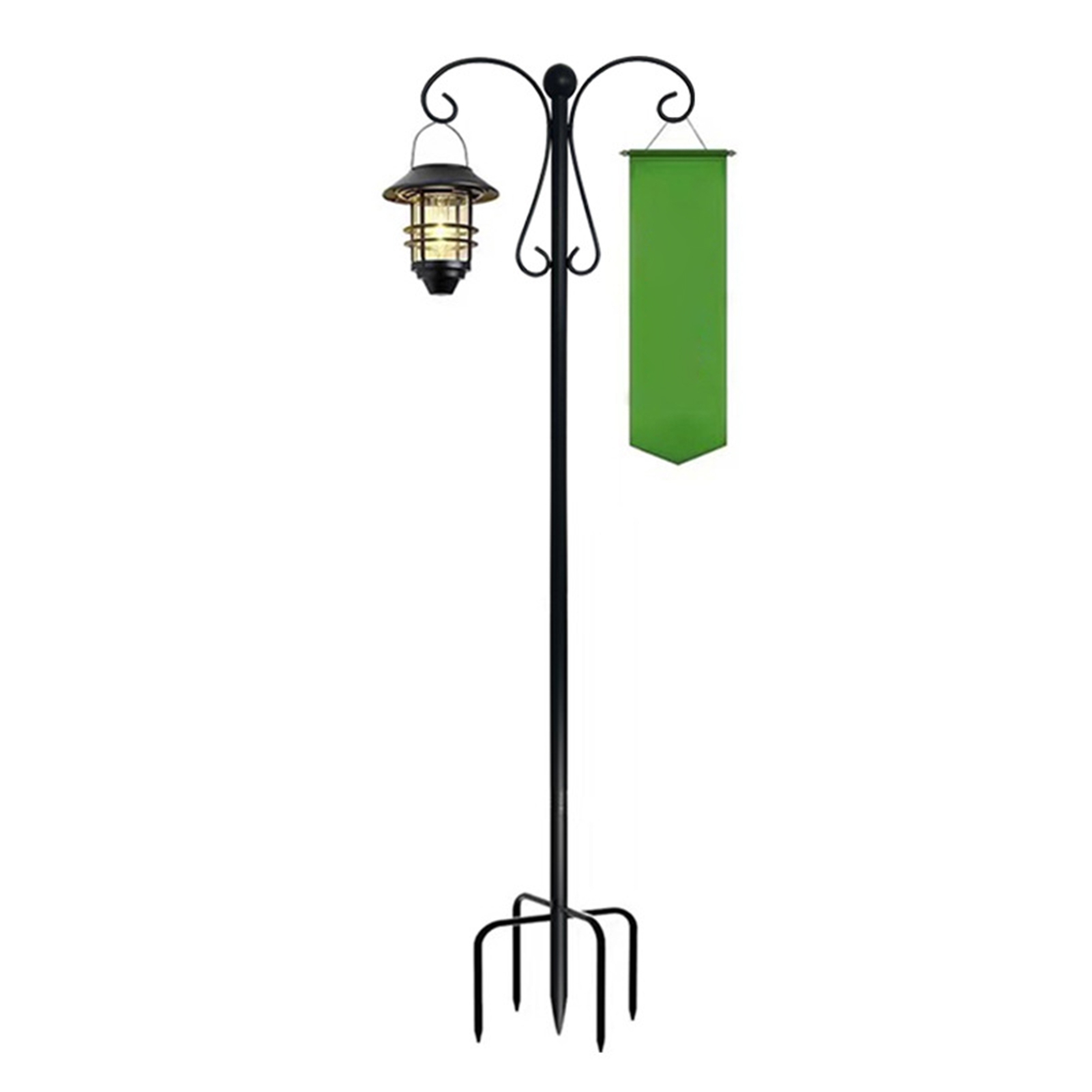 Sylvtty Outdoor Shepherd Hook Double Hooks Heavy Duty Bird Feeder Pole Shepherd Hook with 5-Prong Base for Hanging Plants Lanterns Wind Chimes