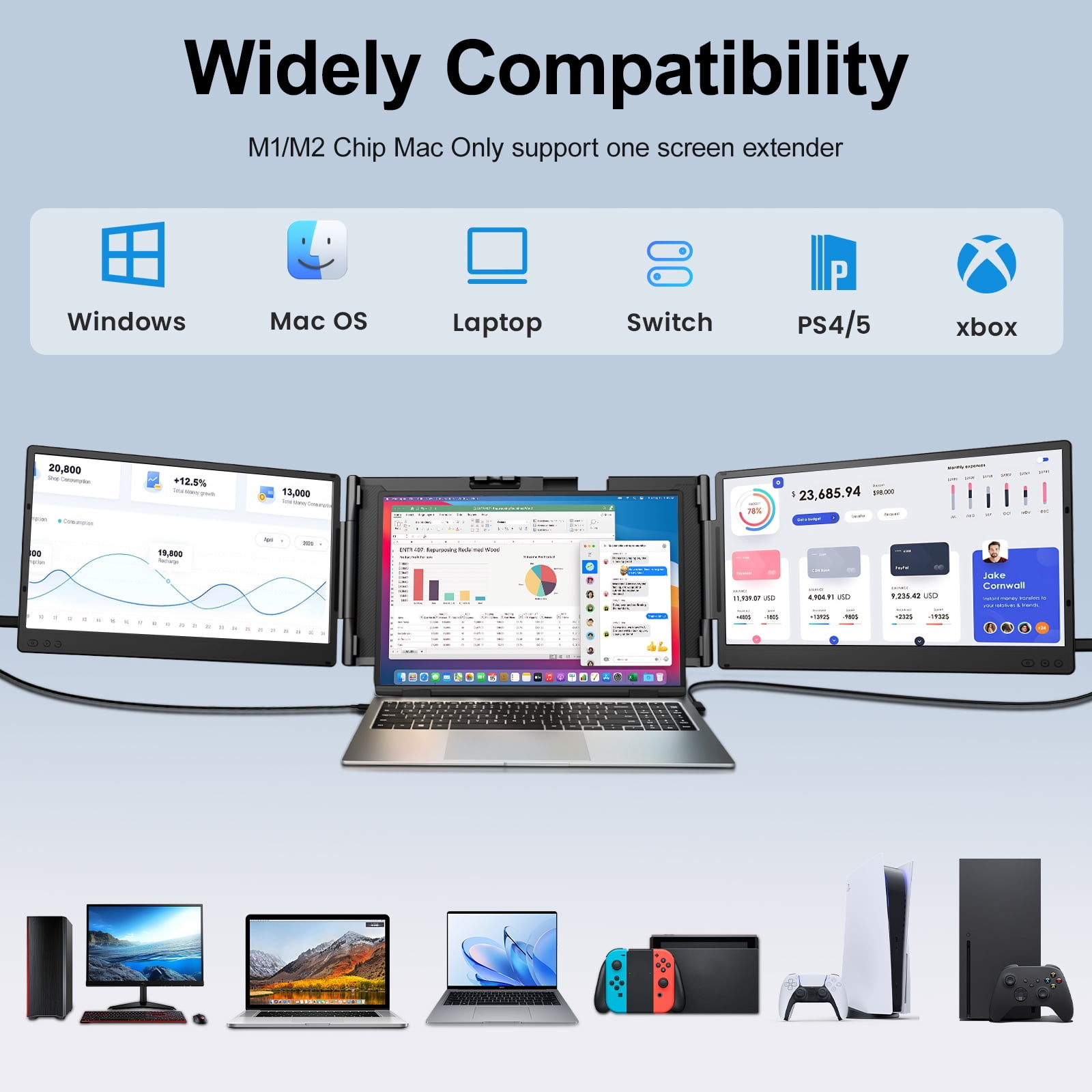 Tlscon Laptop Screen Extender Portable Monitor, 14" 1080P IPS Screen, Monitor Extender for Laptop, Fit for 13-17.3" Laptop, Plug & Play Compatiable with Windows/Mac/Chrome/Android/Switch