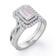thumbnail image 4 of JeenMata 1.5 carat Emerald Cut Real Moonstone and Moissanite - Infinity Duo Halo - Art Deco Filigree Wedding Ring Set - 18K White Gold Plating over Silver, 4 of 6