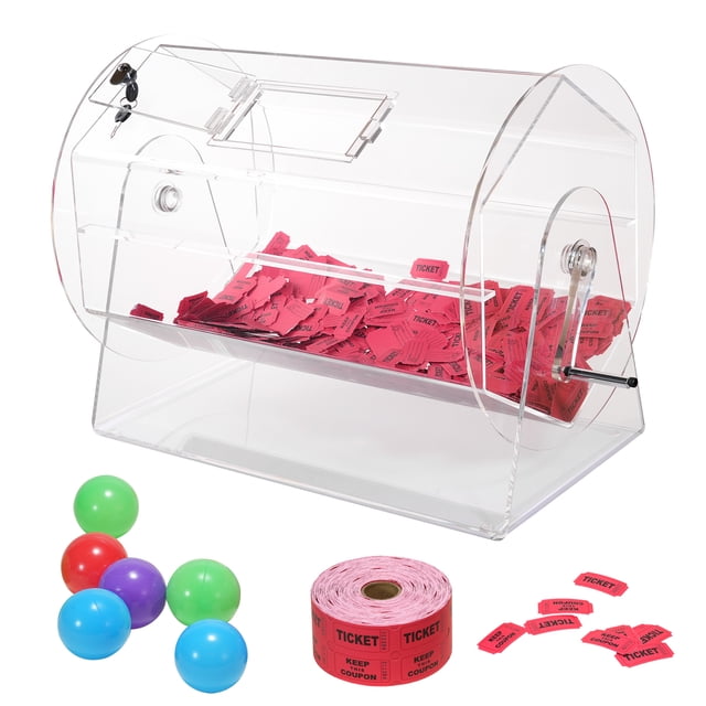 VEVOR Acrylic Raffle Drum, Professional Raffle Ticket Spinner Cage with 2 Buttons, Transparent Raffle Spinner Drawer, Holds 10,000 Raffle Tickets or 300 Raffle Balls