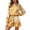 Yellow, variant on Women's Fashion Floral Printed Linen Summer Sets Boho Lantern Long Sleeve Mock Neck Button down Shirt Matching Belt Wide Leg Shorts 2 Piece Outfits for Daily and Vacation Yellow XL