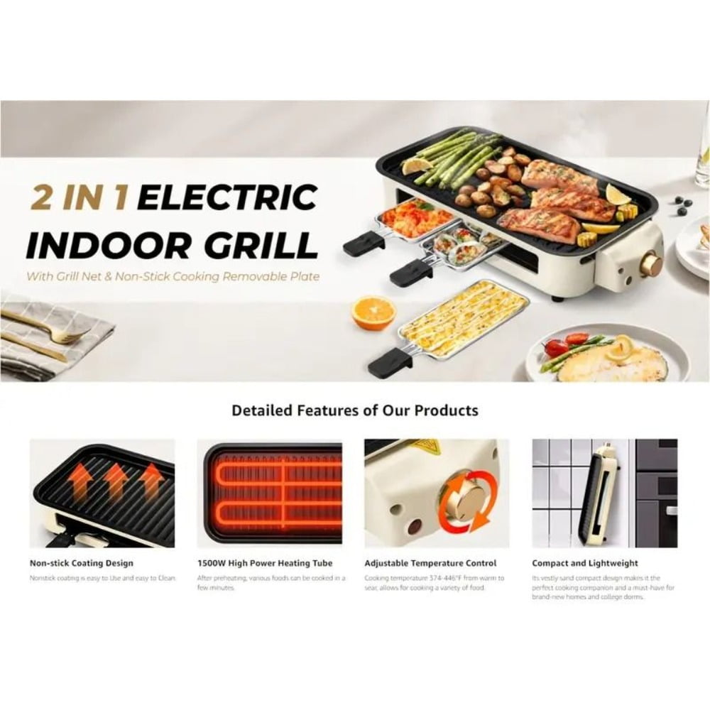 Smoke-free Indoor Electric Grill with Removable Non-stick Baking Tray, Portable Griddle Pan, Dishwasher-safe, Suitable for Hot Pot Cooking, Perfect Gift for Holidays, Christmas, and Other Occasions.