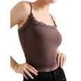 thumbnail image 2 of Women'S Square Neck Lace Tank Tops Sleeveless Crop Spaghetti Strap Summer Y2k Tops Brown S, 2 of 8