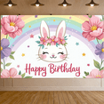 thumbnail image 7 of LUUFILx Cute Bunny Themed Birthday Banner with Rainbow Floral Elements Backdrop Party Decorations Photography Props Happy Birthday Party Supplies, 7 of 7
