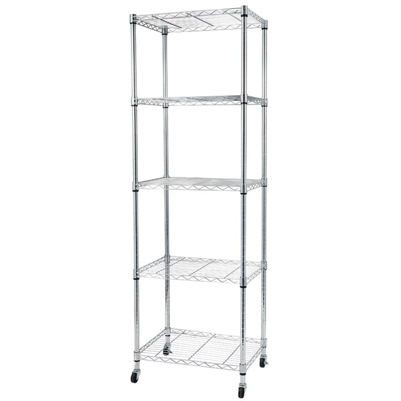 5-Tier NSF Heavy Duty Adjustable Metal Wire Shelving Unit with Wheels, Chrome, 24" x 18" x 70.87" - Ideal for Garage, Kitchen, Office Storage