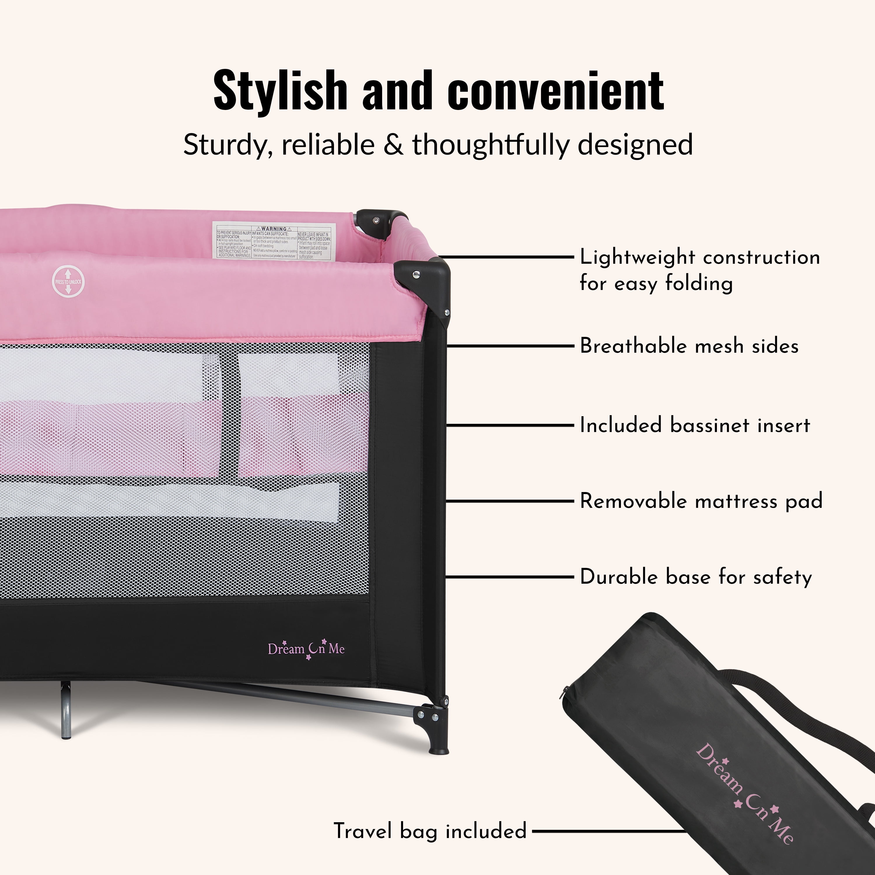Dream On Me Zazzy Portable Play yard with Bassinet