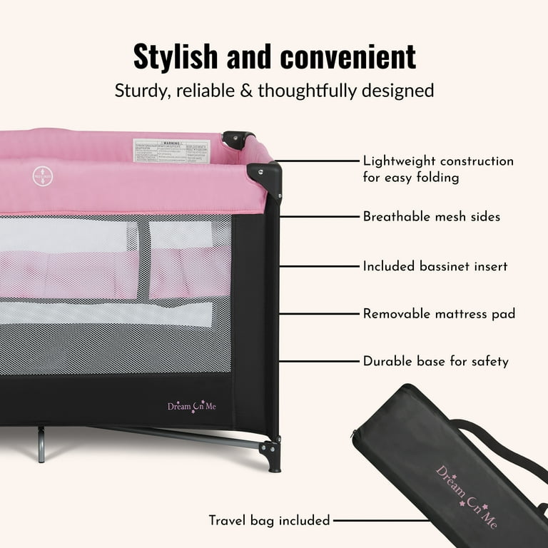 Dream On Me Zazzy Portable Play Yard with Bassinet, Pink - Walmart.com
