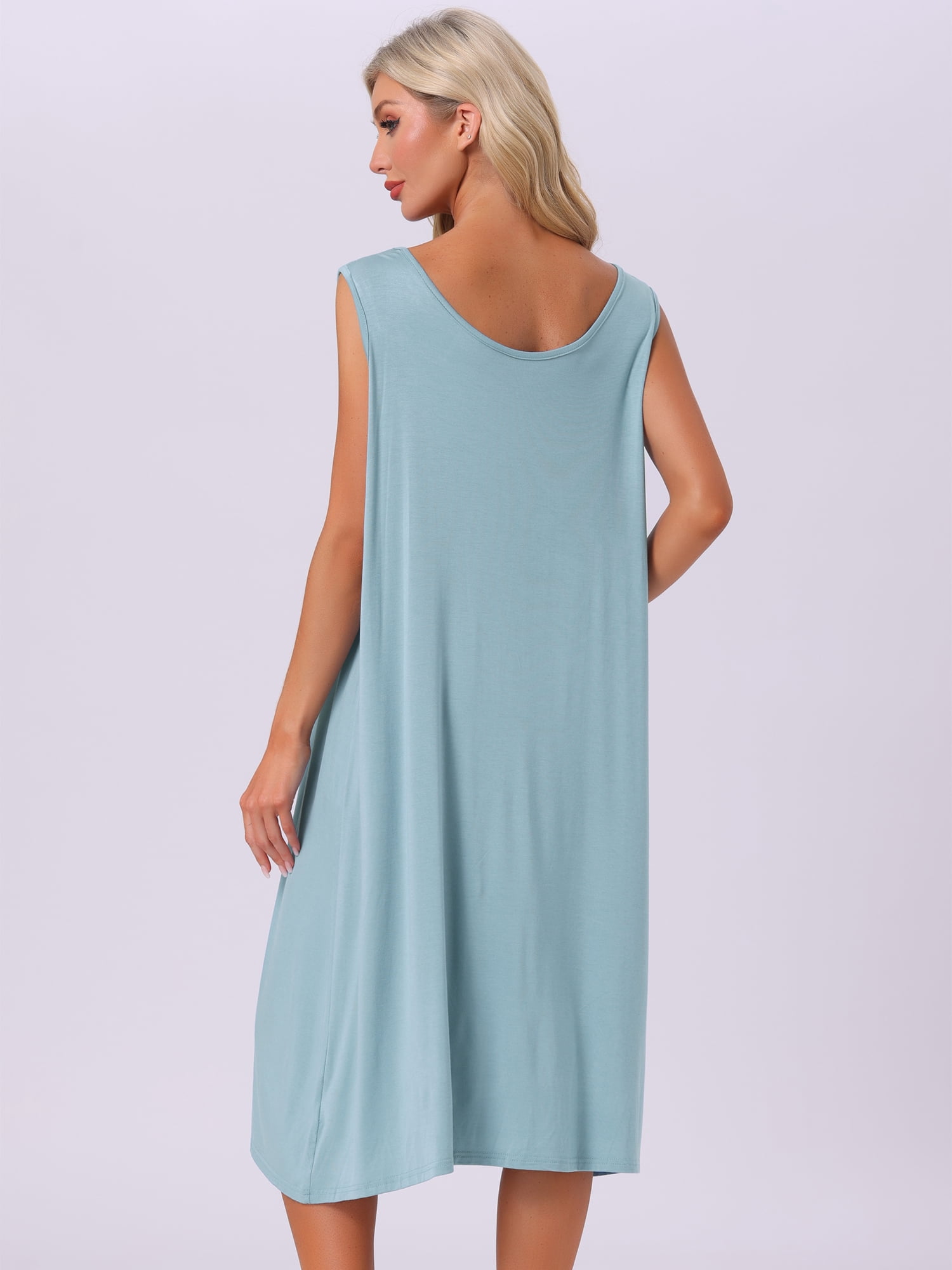 DARING DIVA Women's Cotton Sleeveless Long Tank Nightdress Lounge Pajamas S Light Blue