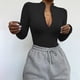 thumbnail image 3 of Women Long Sleeve Bodysuit, Breathable Bodycon Zipper Front Stand Collar Pure Color High Waist Bodysuit For Shopping For Lady ANGGREK Otros, 3 of 6
