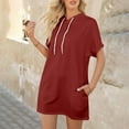 thumbnail image 6 of Diufon Women's Hoodies Drawstring Tunics Short Sleeve Crewneck Shirts Solid Color Tops with Pockets, 6 of 6