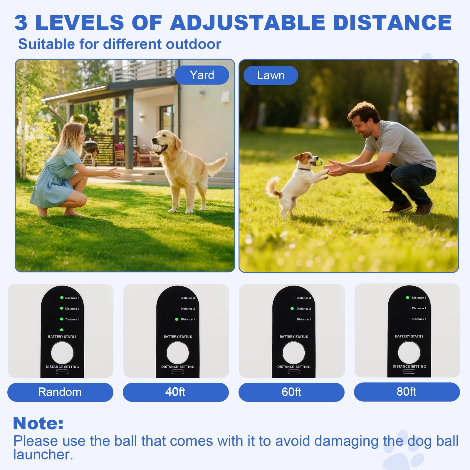 GYZJ Automatic Ball Thrower for Large Dogs, 40/60/80FT Distance Interactive Dog Ball Launcher Toys w/Remote Control,Includes 8 2.5" ETPU Tennis Balls