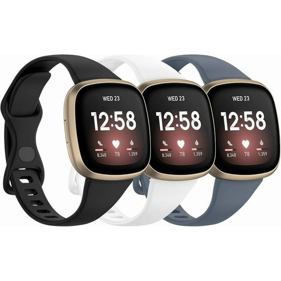 MYKOMI 3 Pack Compatible for Fitbit Versa 4 / Fitbit Versa 3 / Fitbit Sense 2 / Sense Watch Bands, Soft Silicone Replacement Strap for Versa 4 / Versa 3 Watch Band Women Men
