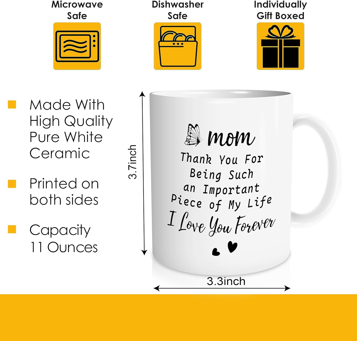 Mom I Love You Forever Mug - Birthday Gift for Mama - Coffee and Tea Cup - Thank You Mom from Daughter Son - 11 oz