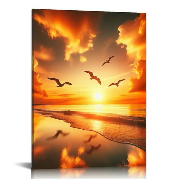 EastSmooth -Black and Red Ocean Wall Art Beach Pictures Sea Sunset Wall Art Sunrise canvas prints photos Seascape poster Framed wall decor Bedroom Living Room Decor Bathroom Accessories