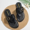 thumbnail image 4 of HomeDM Women's Flat Flip Flops Comfort Open Toe Slip-On Thong Walking Slides Summer Beach Flat Sandals, Black Size 9, 4 of 9