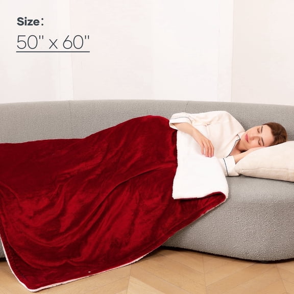 MARNUR Electric Throw Blanket 50"x60" Flannel & Sherpa Heated Blanket with 6 Heating Levels, 5 Hours Timer - Red