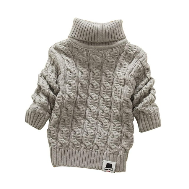 MODNTOGA Chandails Tricotés pour Garçons et Filles, Col Roulé, Automne Hiver, Doux et Chaud, Pull-Over (Gris, 2-3T)