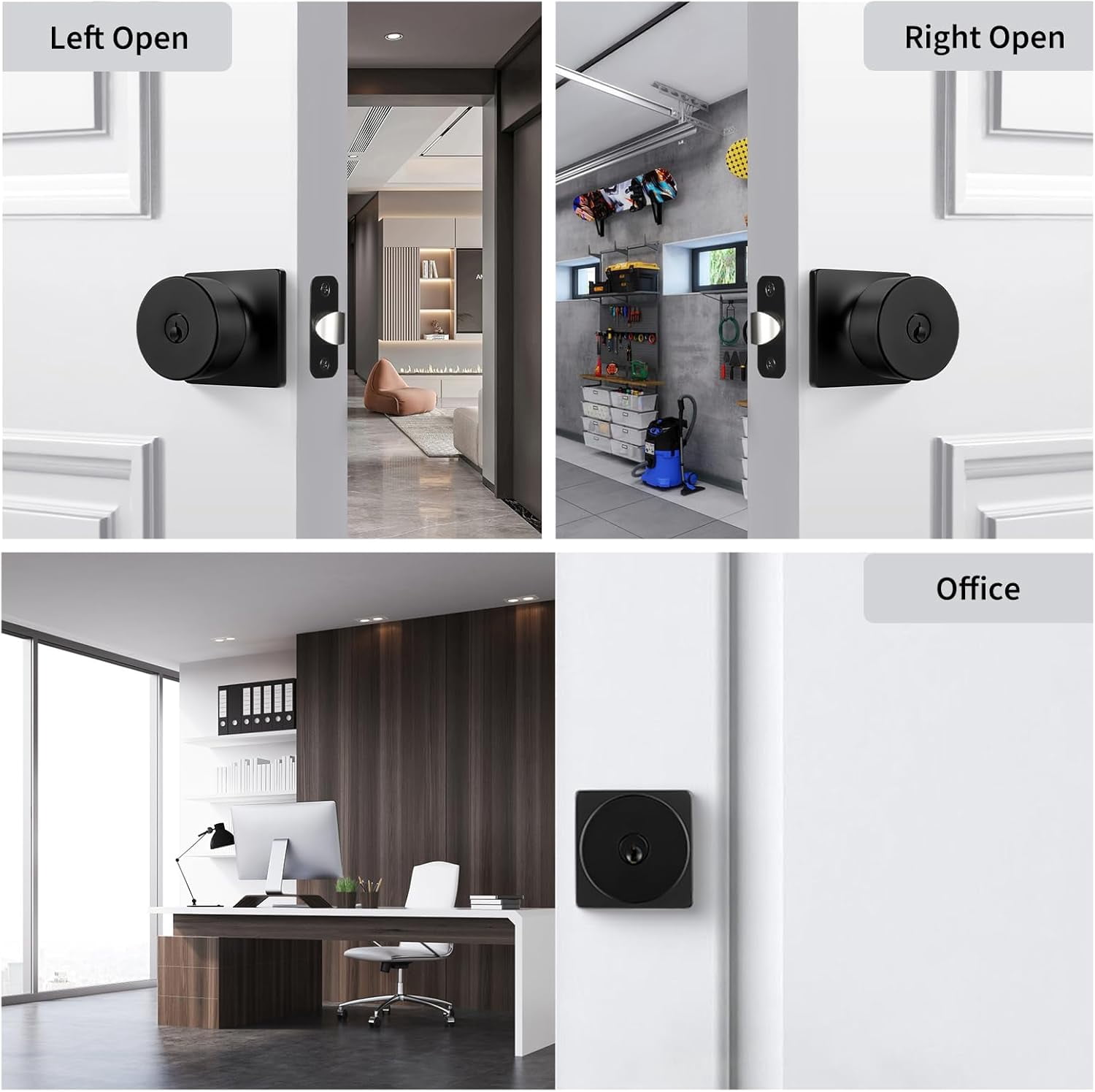 Matte Black Keyed-Alike Exterior Door Knobs, Front Door Knob with Lock and Key, Black Door Knobs Entry Door Knob 3 Pack
