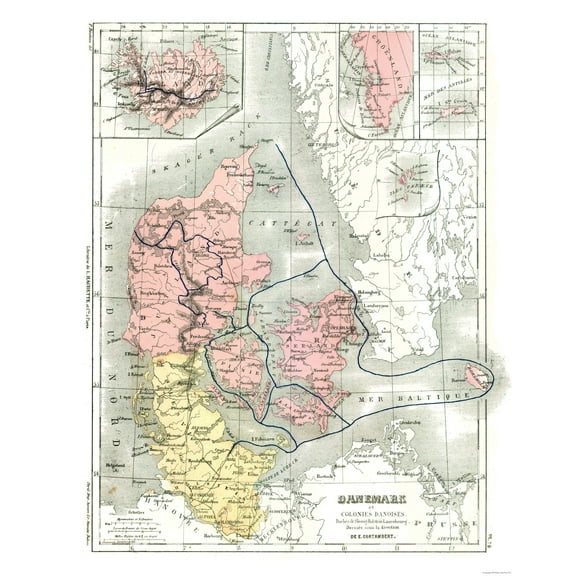 Historic Map - Danish Colonial Empire Denmark - Cortambert 1880 - Vintage Wall Art
