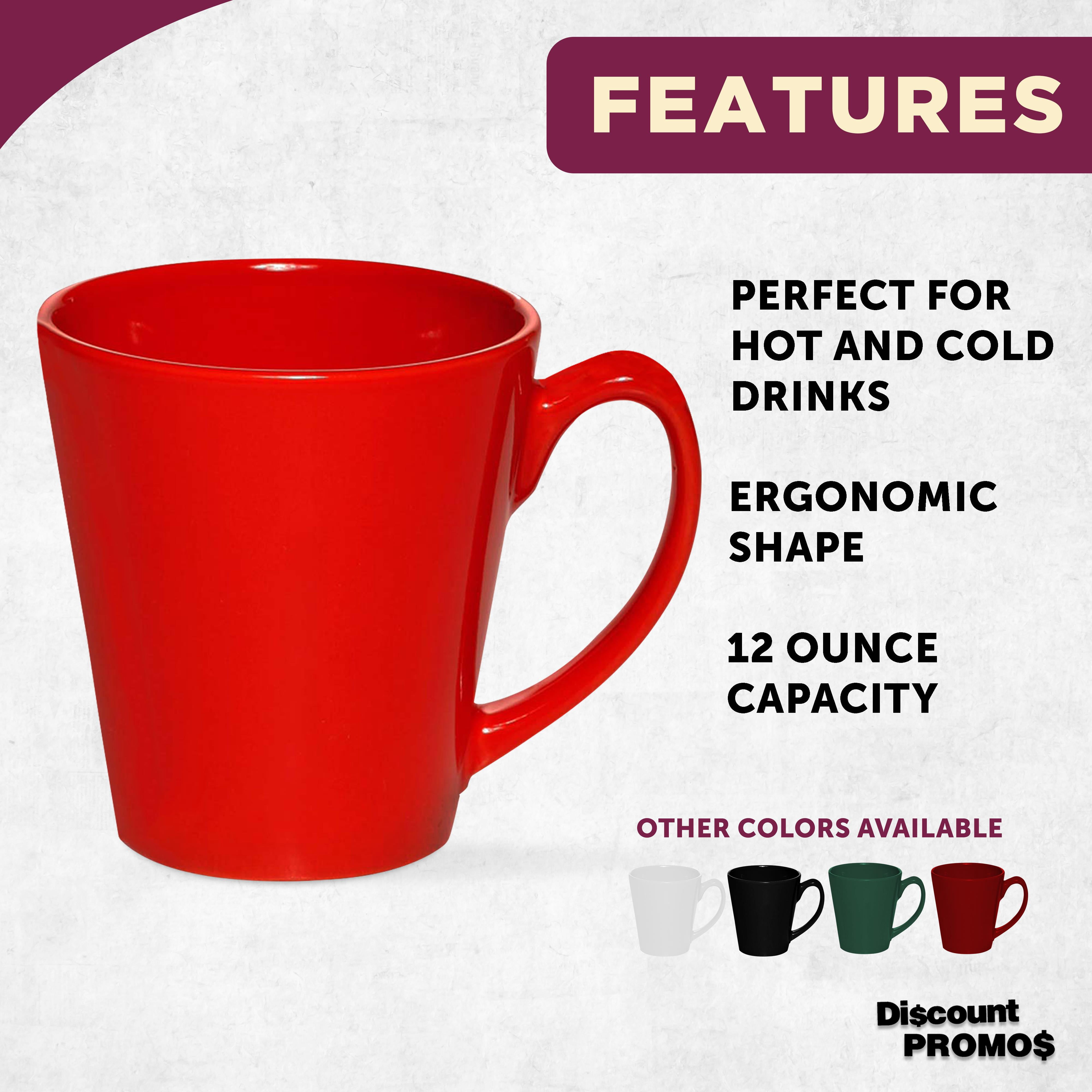 Glossy Ceramic Latte Coffee Mug 12 oz. Set of 10, Bulk Pack - Perfect for Tea, Espresso, Cappuccino, Hot Cocoa - Red