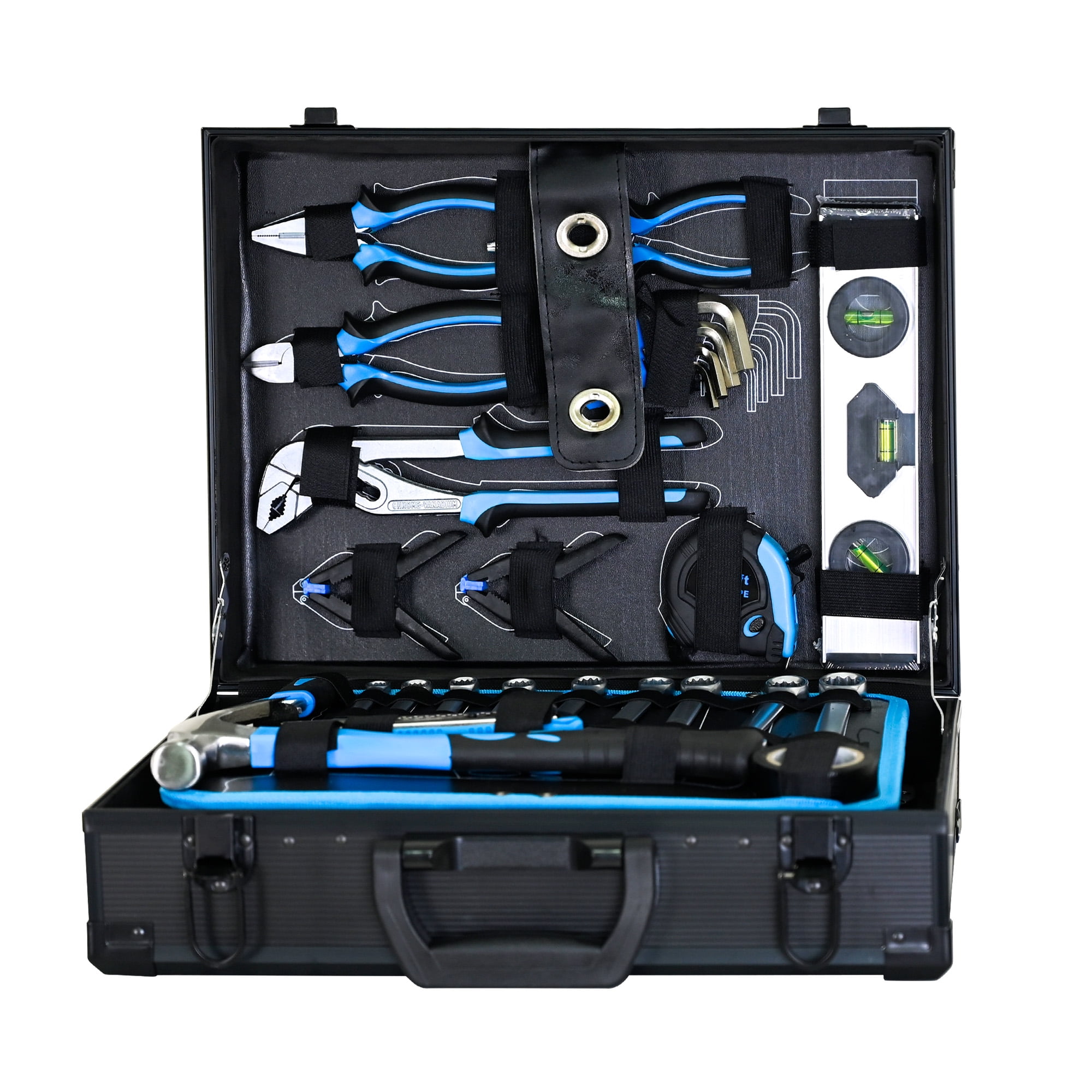 Izzovium 247-Piece Home & Auto Tool Set with Suitcase, 4-Layer Toolbox for General Maintenance, Silver & Blue, 17.2lbs, Carbon Steel
