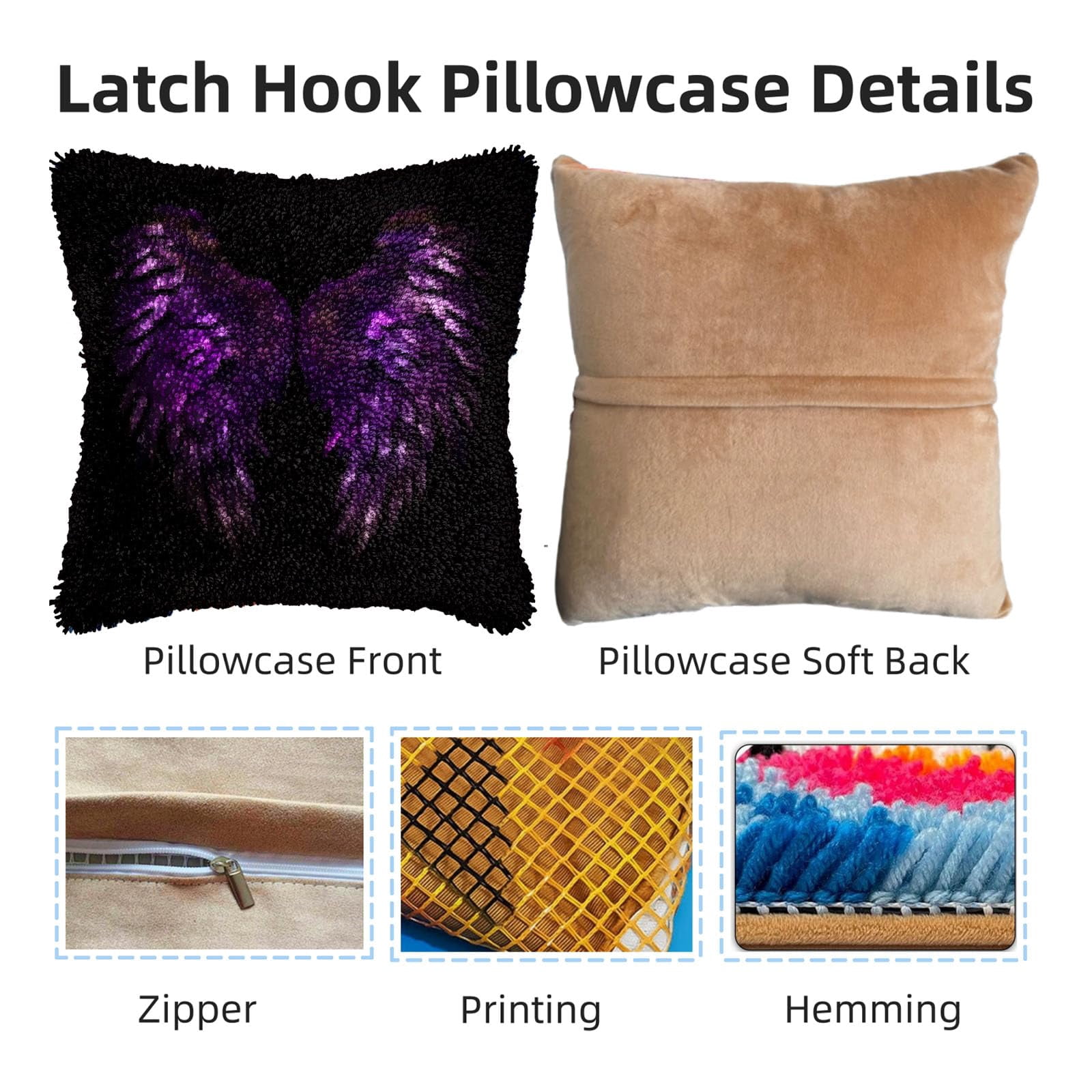 Abstract Wing Heart-shape DIY Latch Hook Pillow Kits for Adults Printed Pillowcase Crochet Yarns Hooking Handmade Pillow Cover Cushion for Home Sofa Decoration 17x17inch(2)