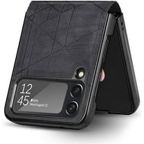 Phone Case for Samsung Galaxy Z Flip 4 5G Sculpture Geometrical Pattern Slim Phone Cover Premium Shockproof Matting Hard PU Back & Anti-Slip Microfiber Inner Strip Stand Protector - Black
