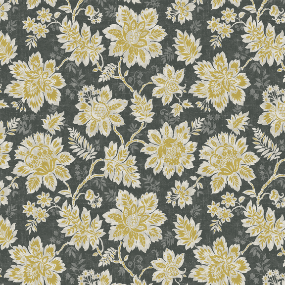 Waverly Inspirations 45" 100% Cotton Duck Petal Print Black Sunshine Color Sewing Fabric by the Yard