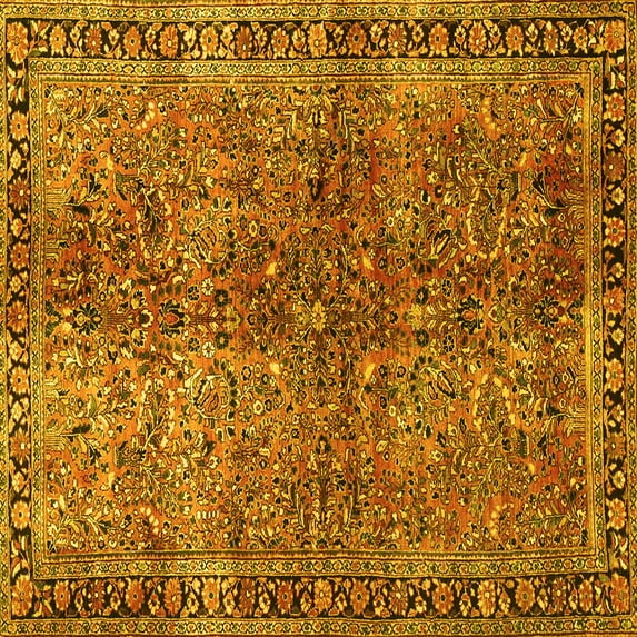 Ahgly Company Machine Washable Indoor Square Oriental Yellow Traditional Area Rugs, 7' Square