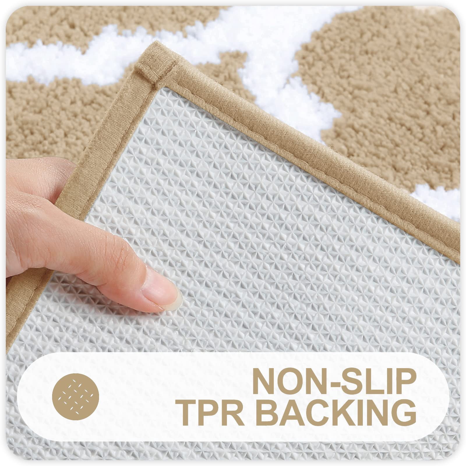 Buganda Microfiber Bathroom Rugs Set 2 Piece,U-Shaped Toilet Rug, Machine Wash Dry, Non-Slip Absorbent Shaggy Bath Mats for Tub, Shower and Bathroom (30"x20"+24"x20", Beige)