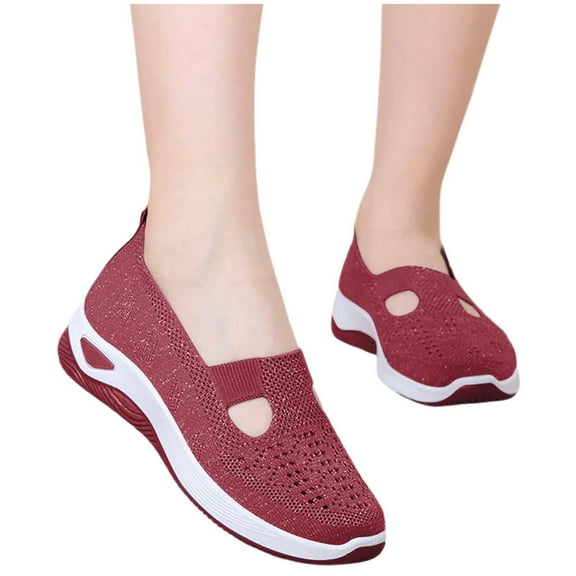 NOKIO Women's Woven Orthopedic Breathable Soft Shoes Walking Slip On Foam Shoes Sneakers Arch Support Flat Shoes Comfortable Knit Loafers Lightweight Nurse Walking Sneakers