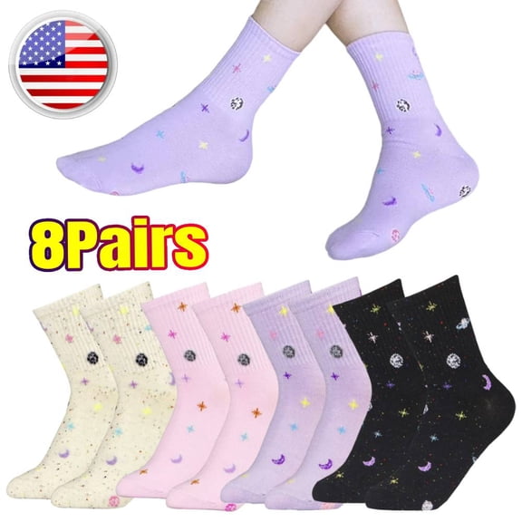 8 Pairs Women's Cute Funny Cozy Cotton Crew Quarter Socks for Women Lovely Valentines Ankle Socks Size 7-9
