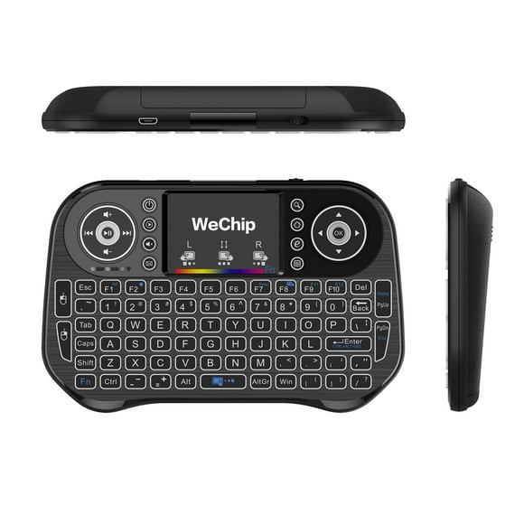 Wechip Compact 2.4G Wireless Keyboard with Touchpad, 7-Color Backlit, USB Receiver, Rechargeable, Compatible with Android TV, PC, Smart TV, Projector, Black