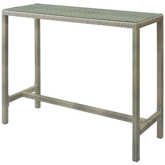 Modern Contemporary Urban Design Outdoor Patio Balcony Garden Furniture Bar Side Table, Rattan Wicker Glass, Light Grey Gray