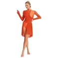 thumbnail image 2 of Sholeno  Womens Lyrical Dance Dress Rhinestone Long Sleeve Skirted Leotard Figure Ice Skating Dancing Orange XL, 2 of 7