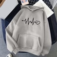 thumbnail image 2 of Pompotops Women's Comfortable Sweater Heart Pattern Printed Women's Hooded Pocket Drawstring Sweater Clearance, 2 of 4