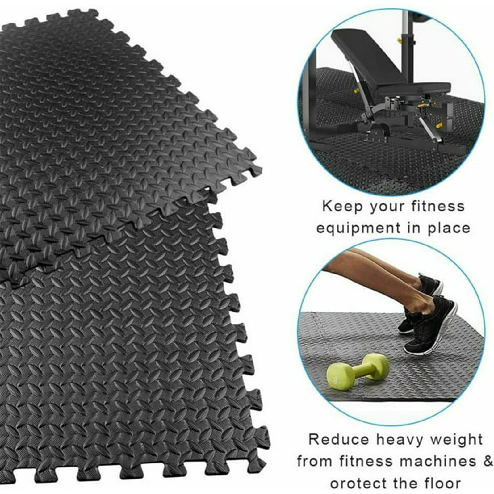 12-Pack EVA Foam Interlocking Floor Mats - 3/4" Thick Puzzle Exercise Mats for Home Gym, Workouts & Kids Play Area - Non- Black Diamond Plate Design
