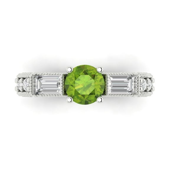 Three-Stone Engagement Ring for Women - 2.33ct Natural Peridot in 14K White Gold Promise Ring