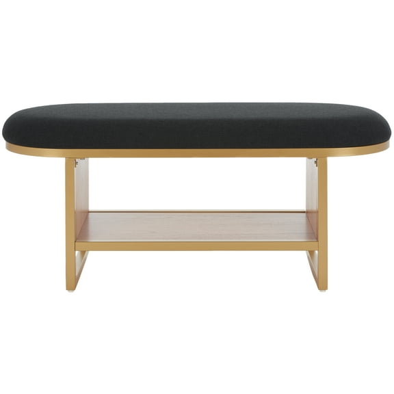 SAFAVIEH Iona Open Shelf Bench with Cushion, Black/Walnut
