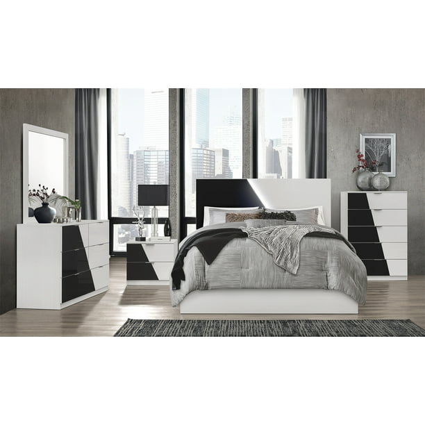 Modern Wooden Bedroom Set, Mirrored Bedroom Furniture Set White