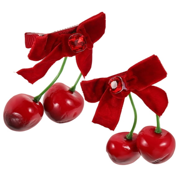 RENACLIPY Cherry Hair Accessories For Women Bow Metal Red 1 Pair