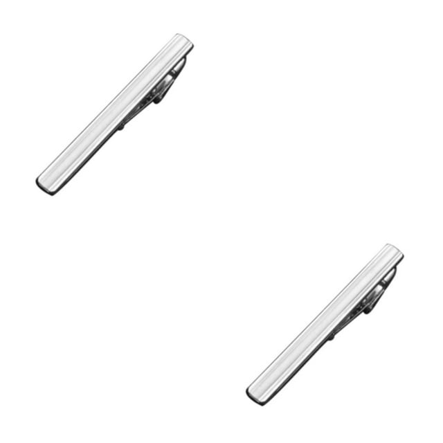 Decodeary Men's Stainless Metal Silver Tone Formal Simple Necktie Tie Bar Clasp Clip Pin No.02 2Set