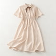 thumbnail image 6 of Bxsruta Girls Preppy A-Line Dress Short Sleeve Button Up Shirt Dress with Bow Tie High Waisted Summer School Uniform for Teen Kids, 6 of 7