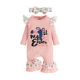 thumbnail image 1 of xiaxaixu Infant Baby Girl Easter Jumpsuit Set, Letter  Rabbit Print Long Sleeves Round Neck Ruffle Romper + Bow Headband, 1 of 9