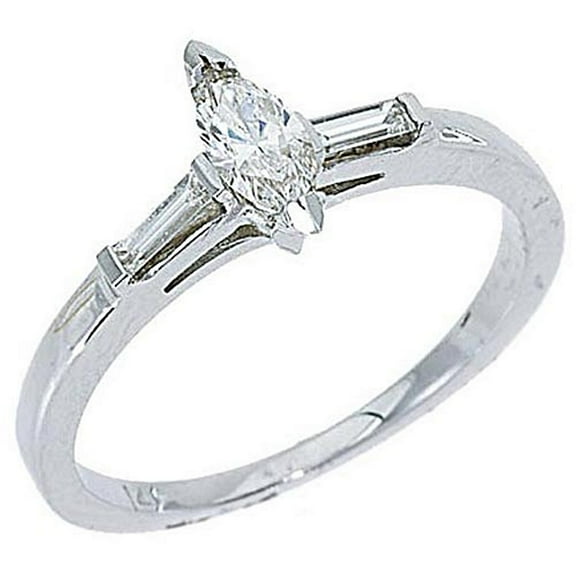 14k White Gold Marquise & Baguette Diamond Engagement Ring .44 Carats