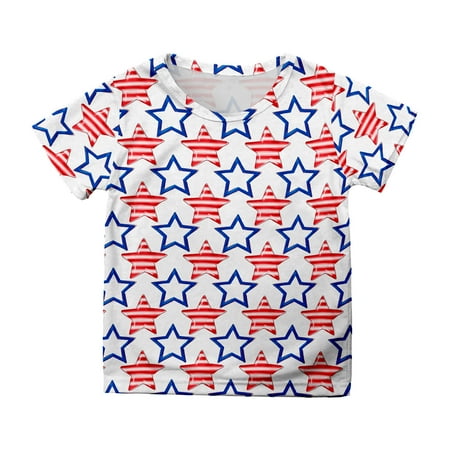 

Summer Toddler Boys Girls Independence Day Short Sleeve Prints T Shirt Tops Clothes Little Girls Undershirts Soccer Shirt Girls Long Sleeve Pajamas Girls Baby Girls Tops Little Cat Girls Short Pajamas