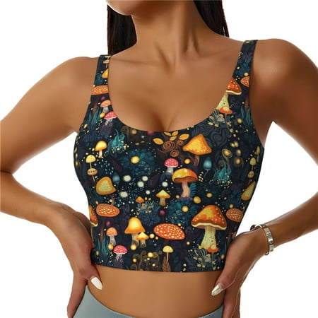 Matuu Colorful Plants Mushroom for Women s Sports Bra - Soft  Comfortable and Breathable Sports Vest for Yoga  Fitness  and Dance-Large