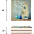thumbnail image 3 of FMSHPON Nautical Photography Starfish Sailboat Dolphin Shell Blue Fishing Net Set of 8 Coaster for Drinks, Absorbent Ceramic Stone Coasters Cup Mat with Cork Base for Coffee Table Bar Decor, 3 of 4